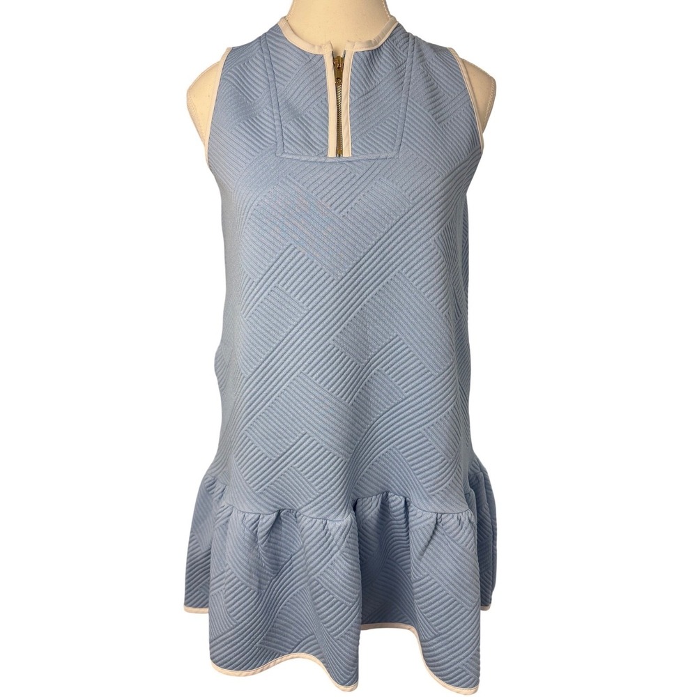 Shop The Mint Blue Quilted Sleeveless Drop Waist Ruffle Hem Zip Dress Girl 10/12